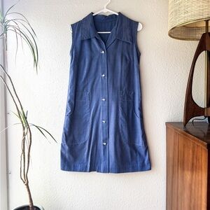 Handmade 1970s Chambray Dress with Beautiful Stitching Detail